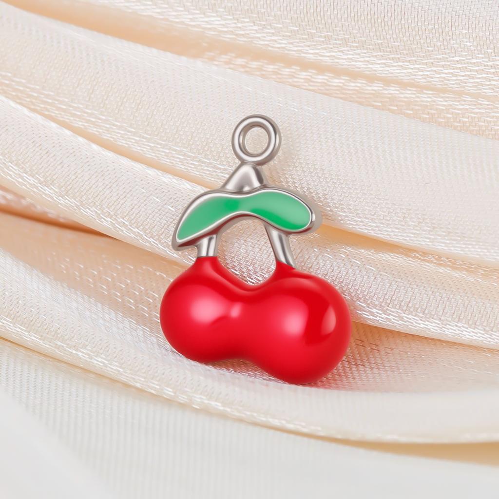 Teamer 5pcs/Lot Enamel Cherry Charms Pendant Stainless Steel For Necklace Bracelet Making Fashion Accessory Romantic Jewelry