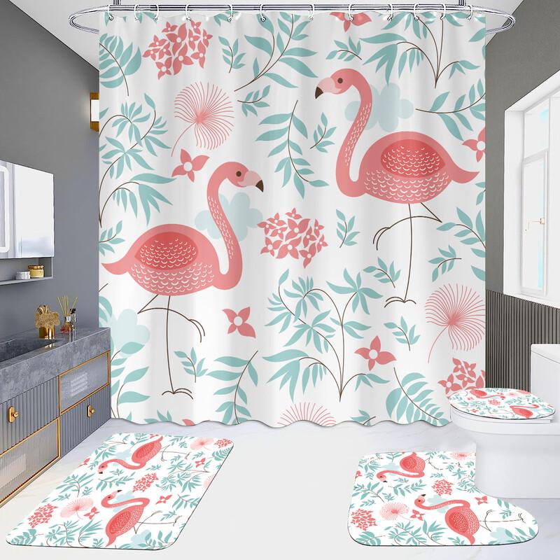 Xihe HD Printed Waterproof Punch-Free Shower Curtain Set