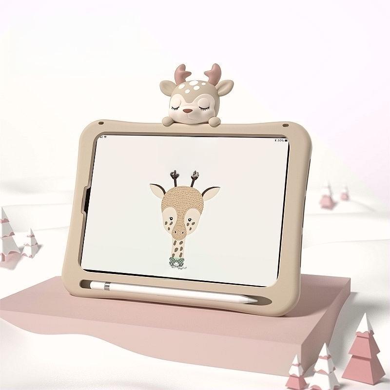 iPad 9/Air 4 Silicone Protective Case with Pen Slot - Cartoon Design for 10.9-inch, 10th Gen, and Mini 5/6 Tablets