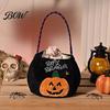 Festival Candy Pouches Halloween Trick or Treat Pumpkin Bucket, Reusable Velvet Bag, Durable Storage Bags Snack Tote Bag with Handle for Party Favors