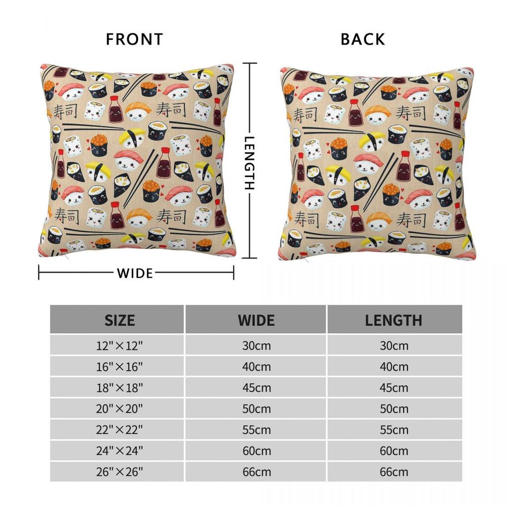 Kawaii Sushi Pillowcase Polyester Linen Velvet Pattern Zip Decorative Pillow Case Home Cushion Case 45X45