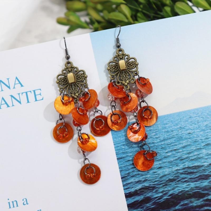 Bohemian Vintage Gorgeous Shell Earrings Long Tassel Versatile Vacation Femininity Court Earrings Ear Accessories