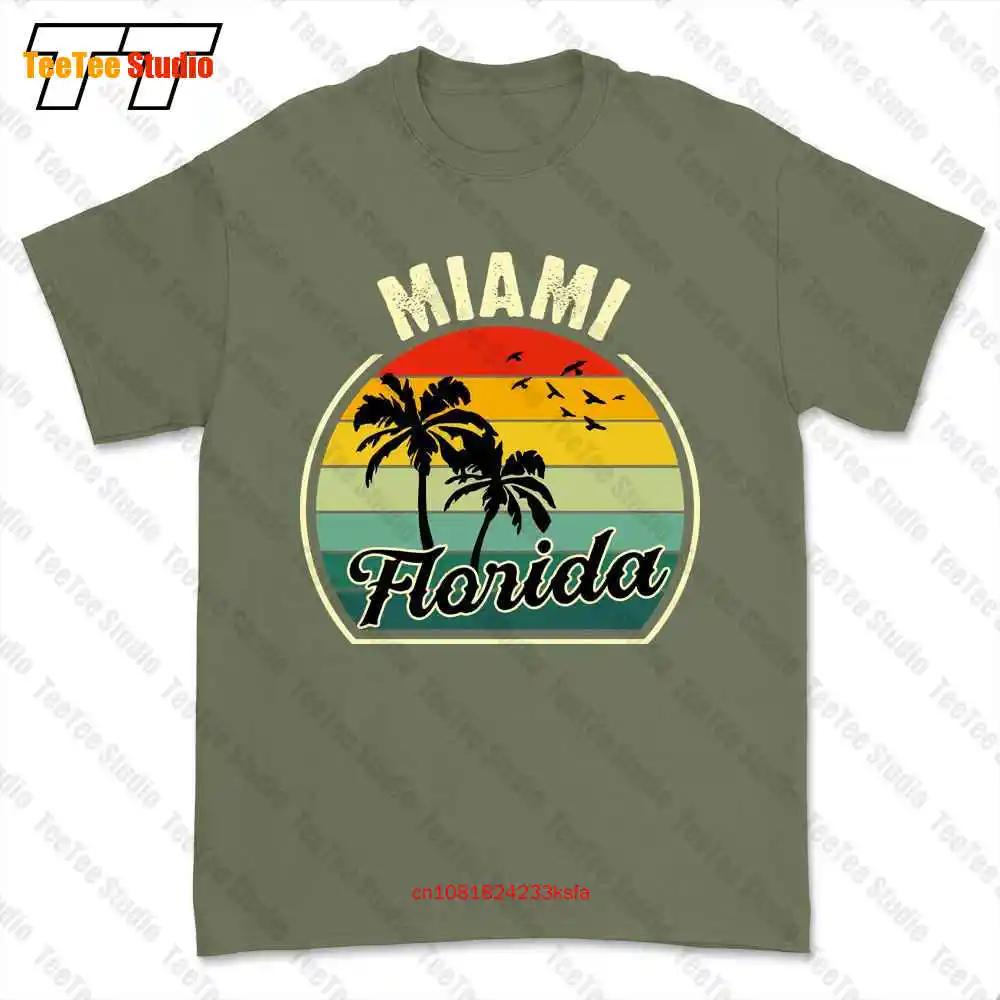 Miami Beach Florida Summer Vacation Sunset Palm Tshirt Tee 6M0Y