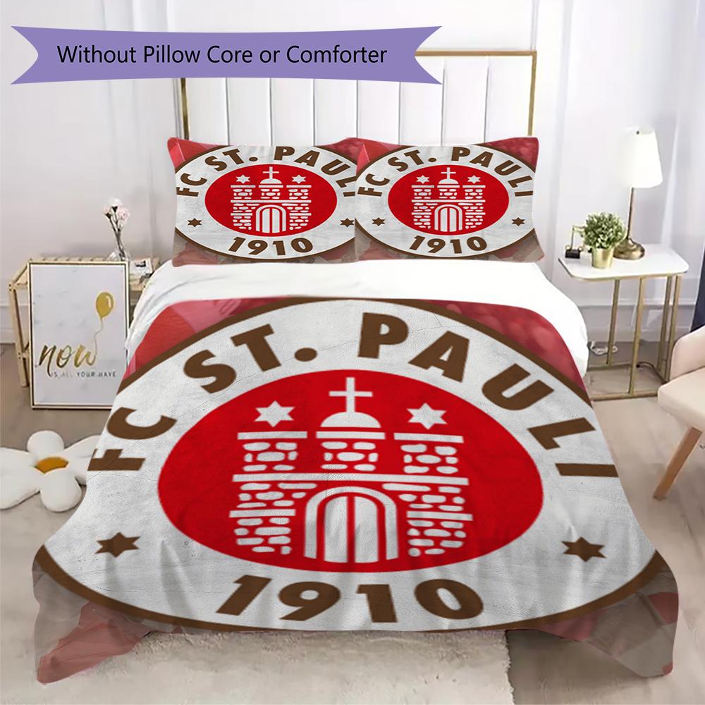 S t. Juego de Ropa de Cama Pauli FC Pattern uilt Set uilt Cover Funda de Almohada Decoración del Hogar Regalo de Cumpleaños (1 * funda de edredón + 2 * fundas de almohada sin relleno)