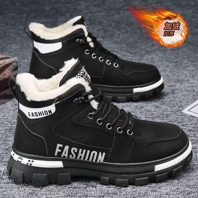 Winter velvet Martin boots men's shoes new high-top tooling shoes men's non-slip and wear-resistant thickened warm cotton shoes short boots