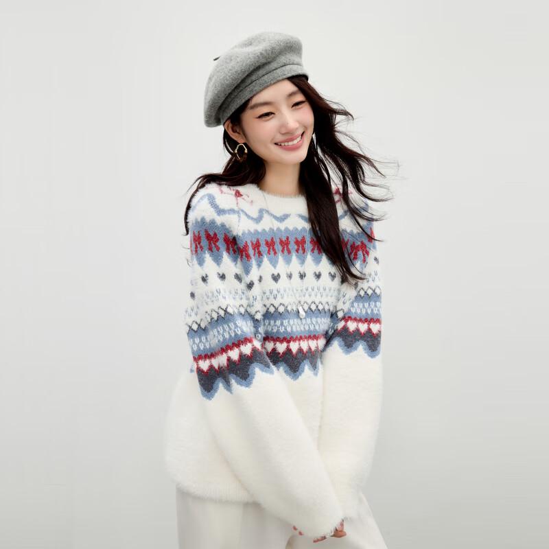

Qiushui Yiren Retro Color-block Round Neck Sweater L