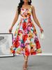 Women Sleeveless Floral Print Midi Dress Vibrant Colors
