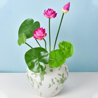 Artificial Flower Simulation Silk Lotus Green Plants Decoration Fake Flowers for Home Hotel Garden Living Room Table Decor