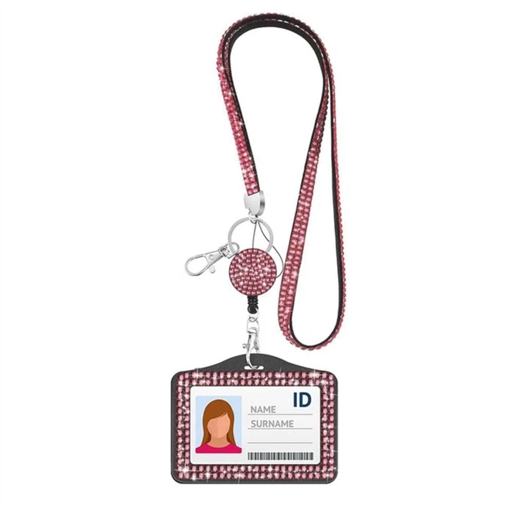 Necklace Strap Retractable Badge Reel Bling Crystal ID Card Holder  Office Supplies