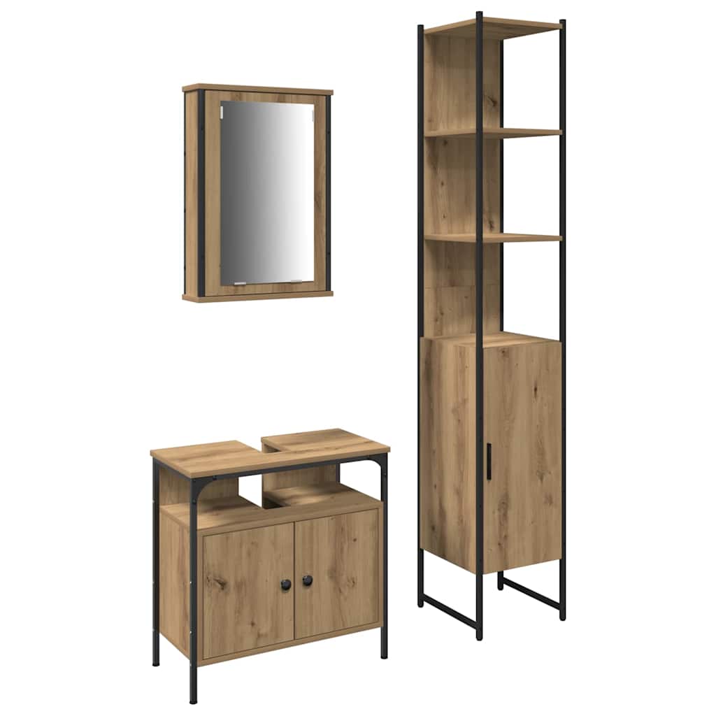 Bathroom Furniture Set with Shelf 3 Pcs Artisan Oak Wood Based Material