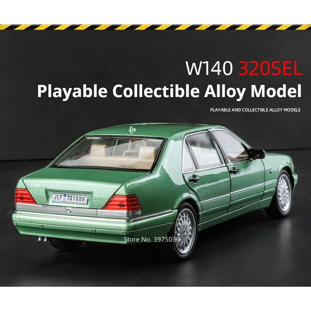 1/24 Benz W140 320SEL Toy Car Models Alloy Diecast with Sound and Light Rear Wheel Pull Back Function Vehicles Models Collect Gifts