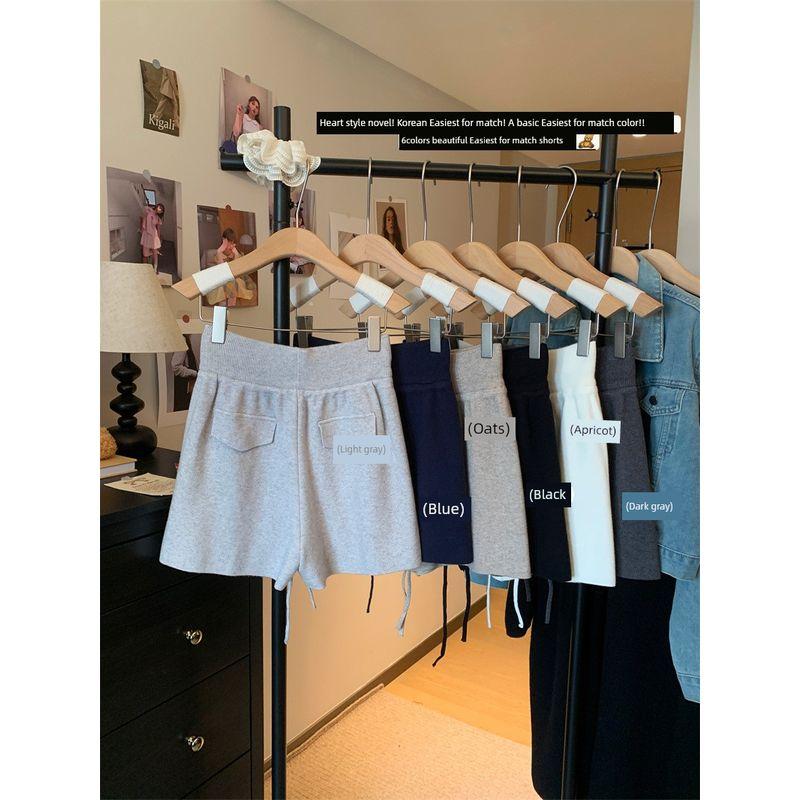 Kumikumi Design Sense Solid Drawstring High Waist Casual Pants Women Summer Versatile Slimming Wide Leg Pants Shorts Hot Pants