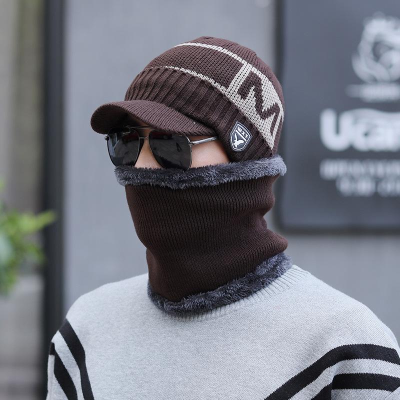 Men's Hat Winter Youth Warm Thickened Knitted Wool Hat Trendy Velvet Winter Cotton Hat Cold Cover