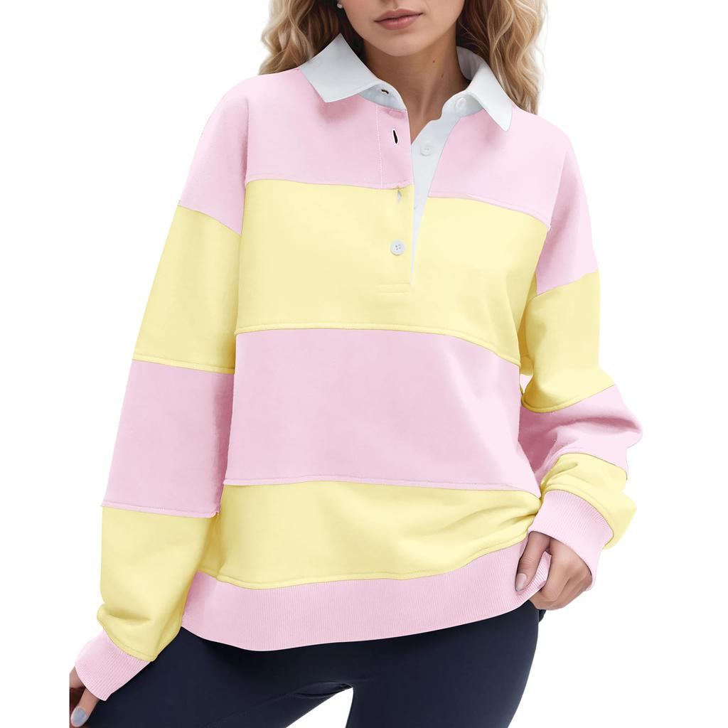 Women's Stylish Casual Loose Fit Long Sleeve Pullover Sweatshirt with Zipper and Collar