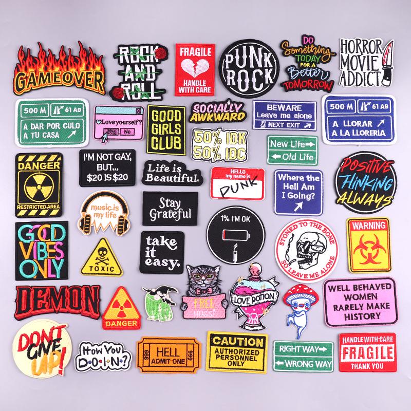 Take It Easy Patches Letter Slogan Embroidery Patch Diy Iron On Patches For Clothing Jacket Sew Applique Cartoon Letter Patches
