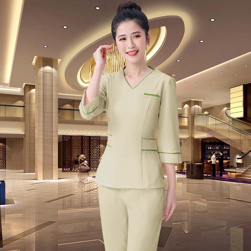 Women's Spring/Autumn Mid-Sleeve Beautician Uniform - White, High-End for Medical Beauty & Spa Technicians