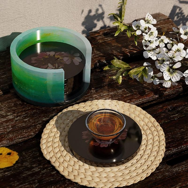 Coaster Resin Molds,Coaster Silicone Mold with Storage Box Mold,Epoxy Resin Molds for DIY Resin,Cups Mats,Home Decoratin