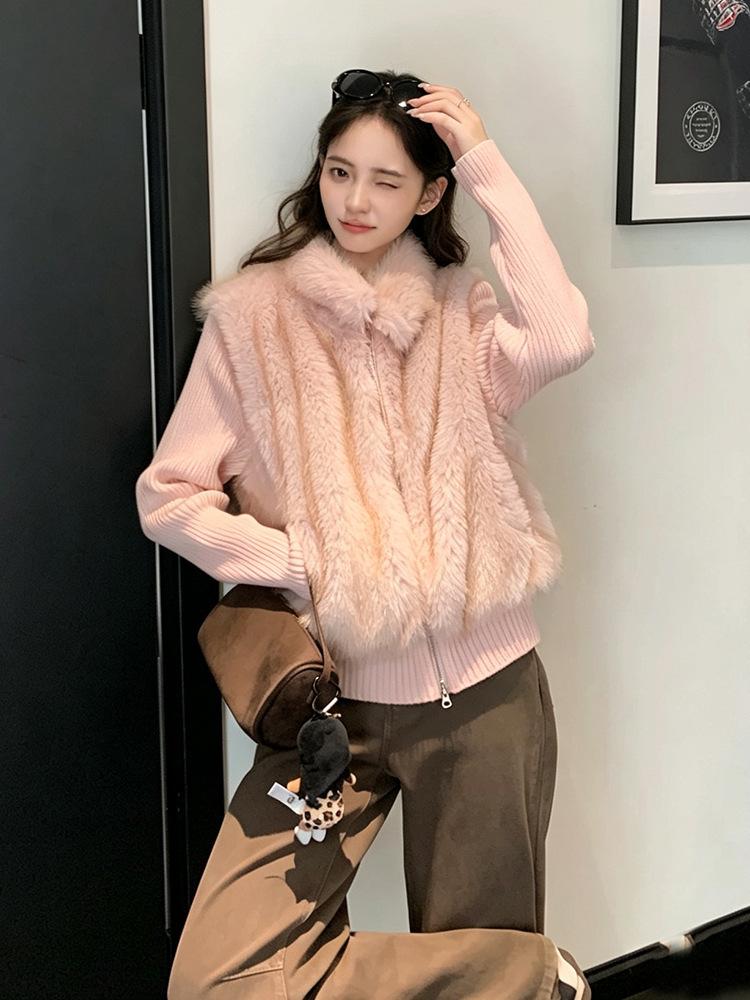 Cotton clothes women's winter new environmentally friendly fur fur vest knitted sleeves removable cotton-padded jacket
