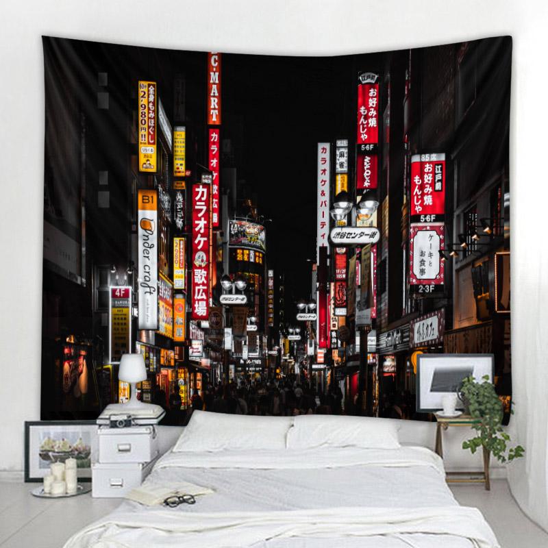 Tokyo night tapestry city nightlife Japanese style wall hanging bedroom home decoration bohemian hippie printed bed sheet