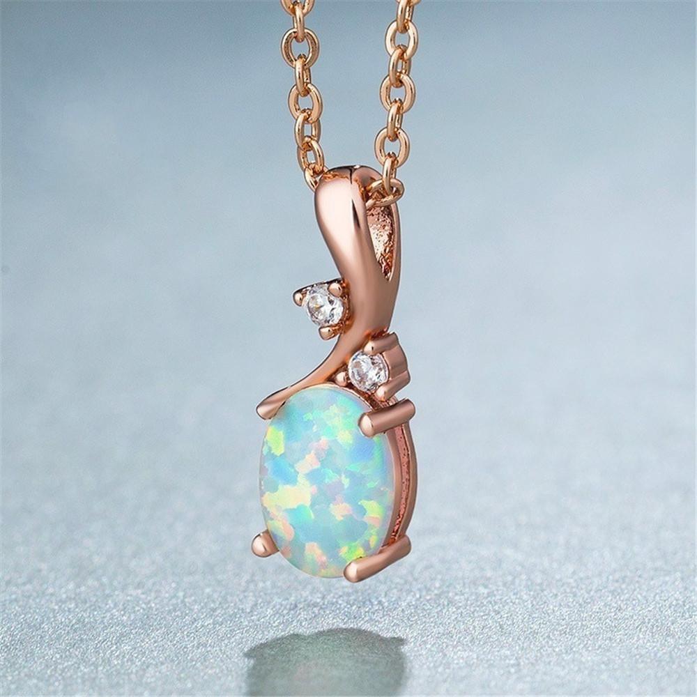 Bohemia Imitation Oval White Opal Pendant Necklace For Women Girl Party Glamour Jewelry Engagement Wedding Band Accessories