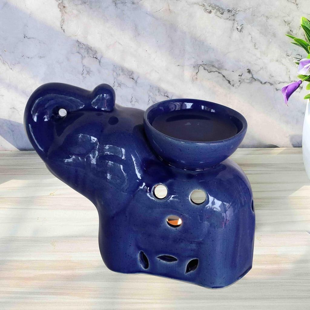 Blue Elephant Ceramic Oil Burner with Tealight Candle – Handcrafted Decorative Aroma Diffuser for Home & Spa Use