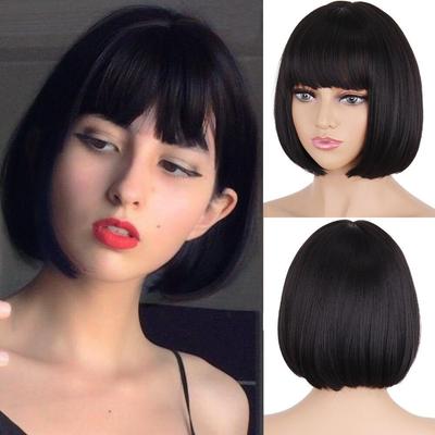 Perruques synthétiques Bob courtes et lisses avec frange pour femmes noires, perruque résistante à la chaleur pour fête Cosplay, cheveux quotidiens