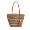Simple Color Blocking Ripple Pattern Women Woven Tote Bag For Casual Daily Use
