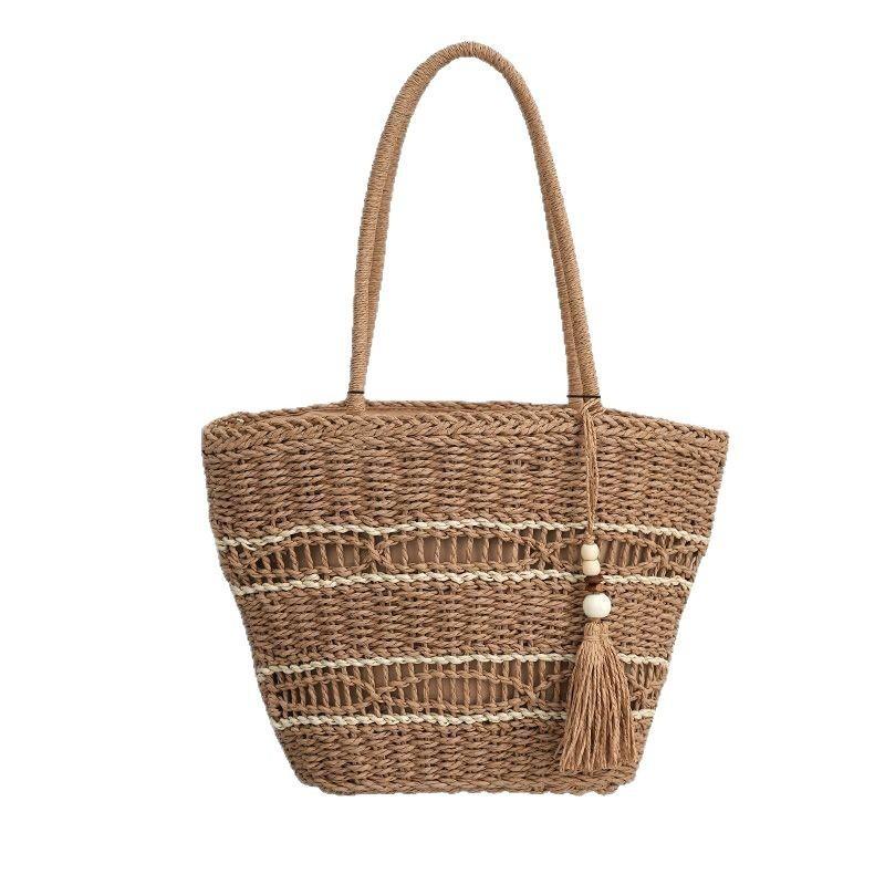 Simple Color Blocking Ripple Pattern Women Woven Tote Bag For Casual Daily Use