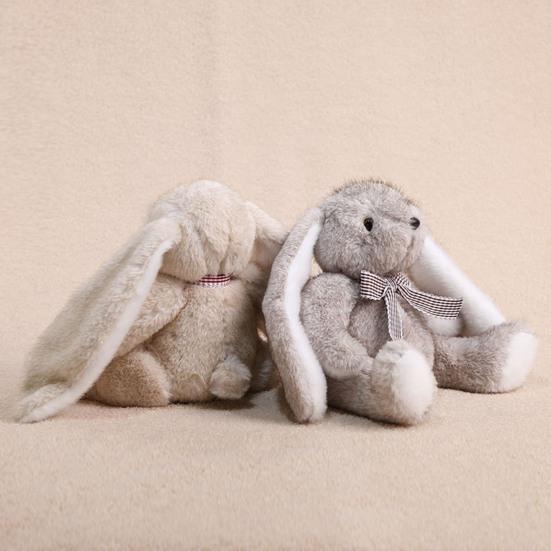 Huggable Plush Bunny Toy Stuffed Plaid Bow Rabbit Plushie Simulation Animal Doll Home Living Room Bedroom Decoration Birthday Gift