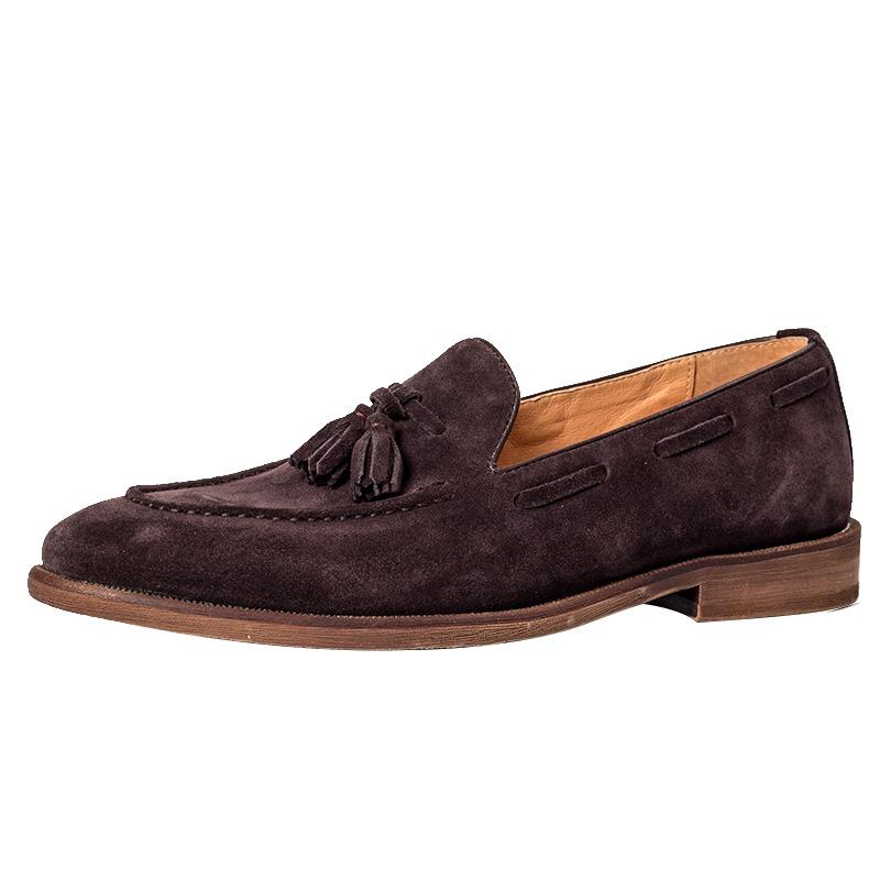 

Модная британская обувь Lefu для мужчин, низкий верх, антифлис, нубук, круглый носок, повседневная посадка, ленивая, новая, на четыре сезона 46 кофейный