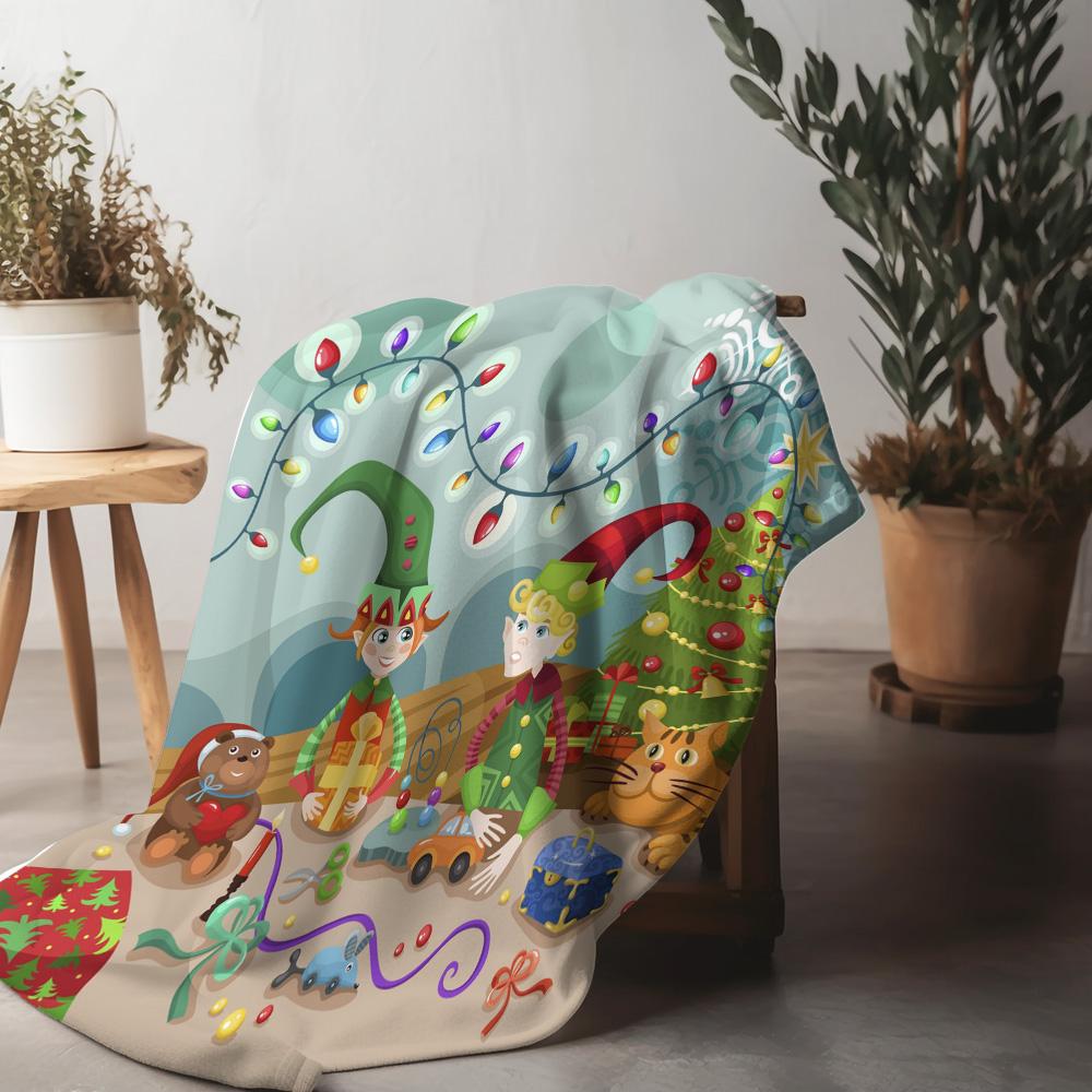

Cozy Christmas Throw Blanket Reversible Festive Holiday Home Decor Gift Soft Warm Flannel Fleece Bedspreads 75x90cm