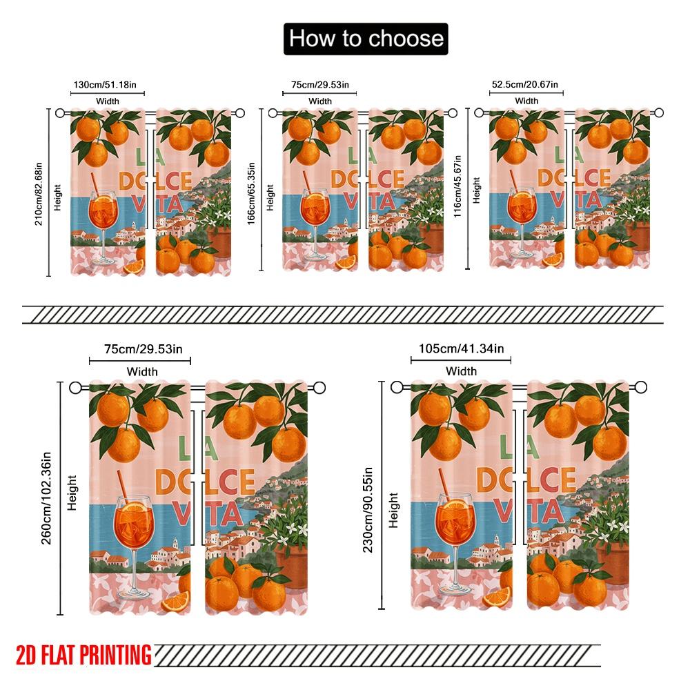 2pcs 2D flat printing Party Curtains La Dolce Vita Oranges Polyester Without Electricity Festive Holiday for New Year and