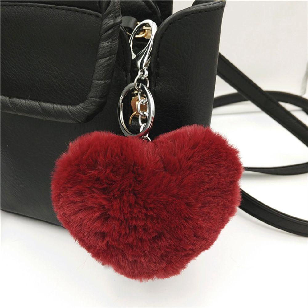 

Trendy Bag Pendants Fluffy Soft Fake Rabbit Fur Keyring Heart Shape Pompom Keychain