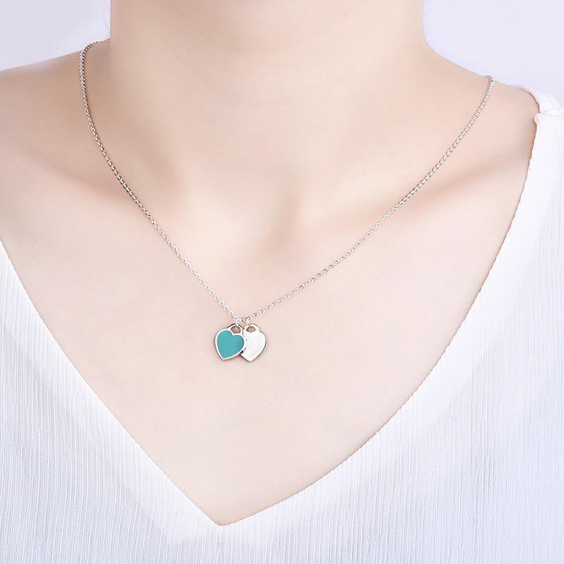 Women Simple Heart Shape Enamel Drop Oil Clavicle Necklace Jewelry