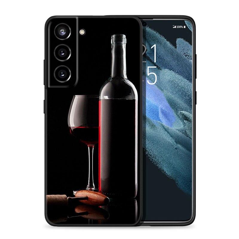 Coffee Wine Cup Phone Case For Samsung Galaxy S20 S21 FE S22 Ultra S10 Lite S10E S9 S8 Plus S7 Edge Soft TPU Black Cover