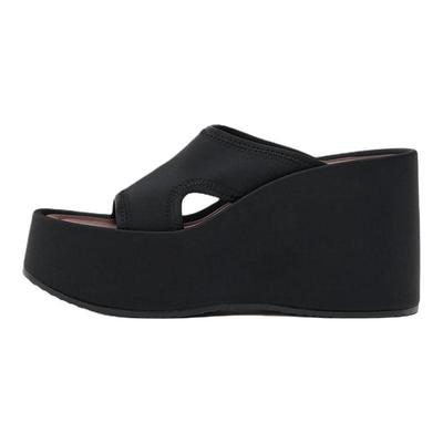 Minimalistische Mode Naht Verziert Keilabsatz Pantoletten Sandalen Damen Sandalen Schwarz 3344510800