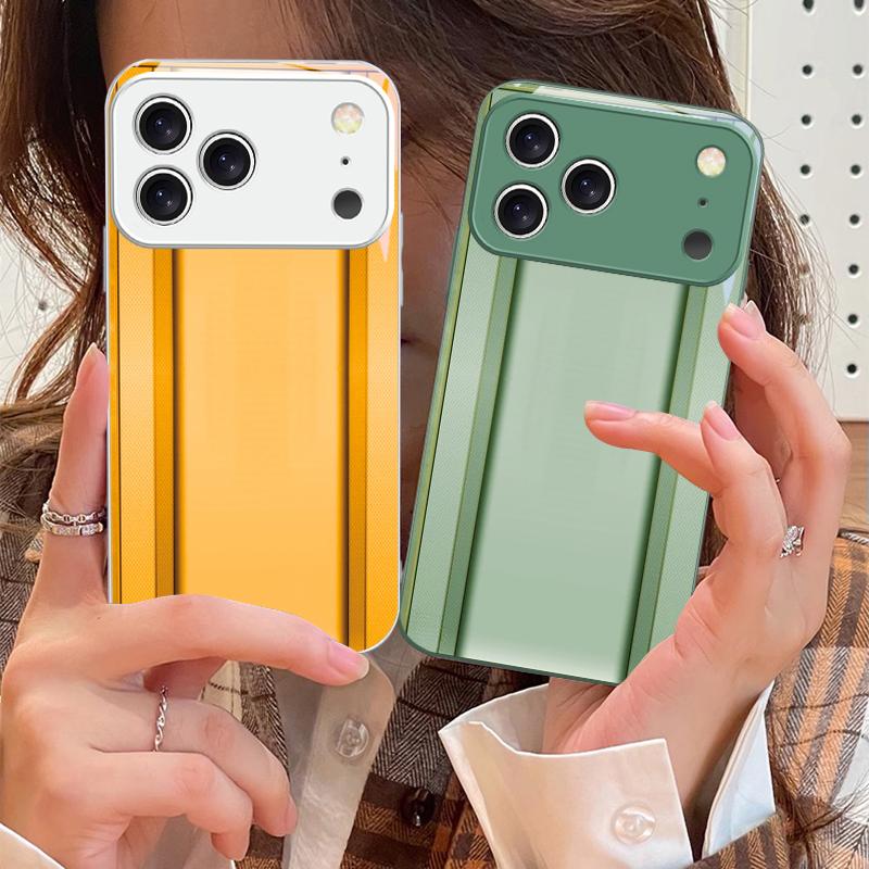 Golden Orange Border For iPhone 17 Air 16 E 15 14 13 Plus 12 Mini 11 17 Pro Max XR Xs Max 16E 7 8 Tempered Glass Phone Case