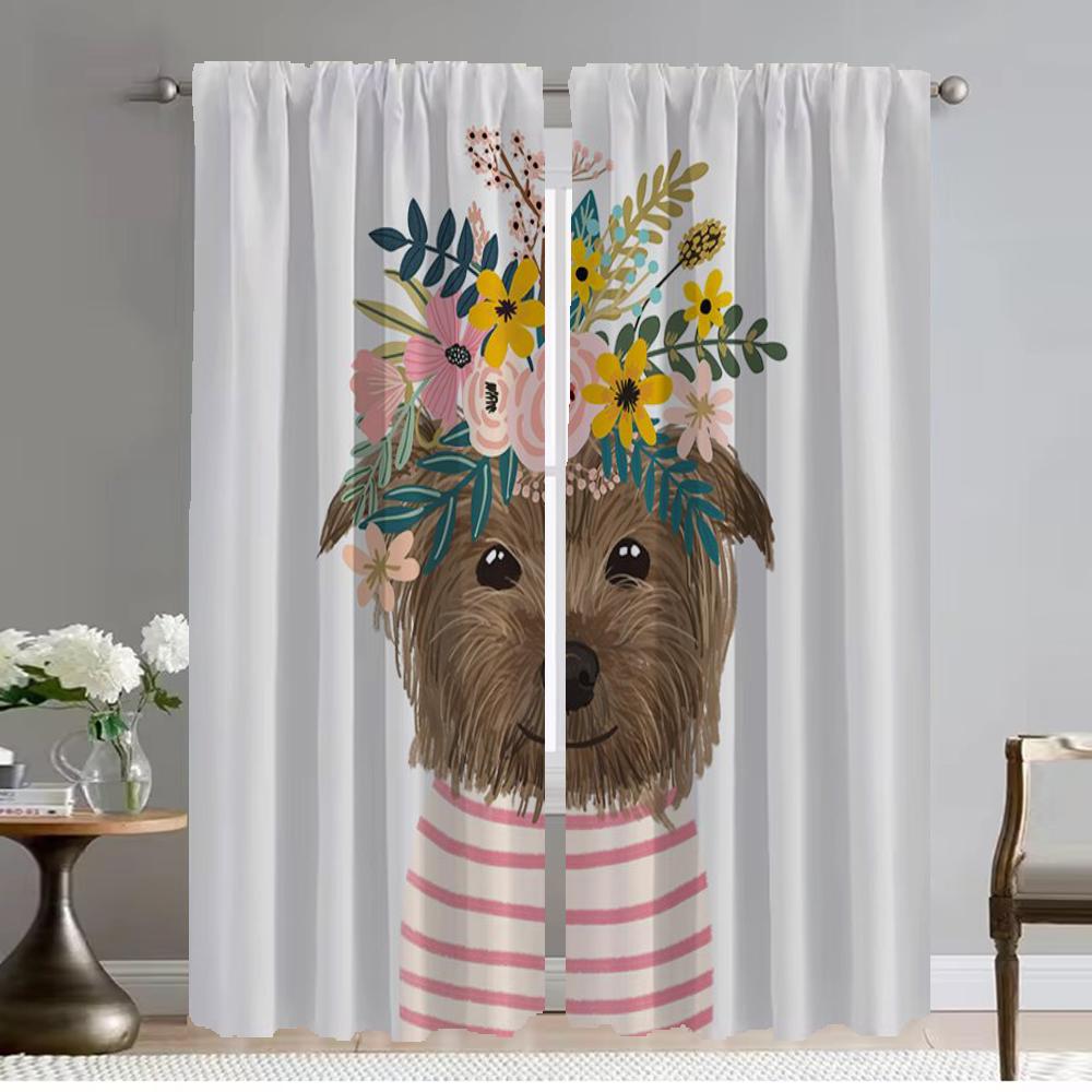 Elegant Room Curtains 2 Pieces Floral Friends Animal Living Room Curtain Kitchen Curtains for Camera Halloween Decoration Shades
