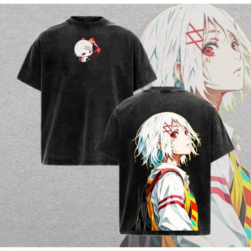 Tokyo Ghoul Juzo Suzuya T-shirt Anime Washed Oversized T Shirt Men Women Clothing Summer Short Sleeve Pure Cotton Tees Tops S чёрный