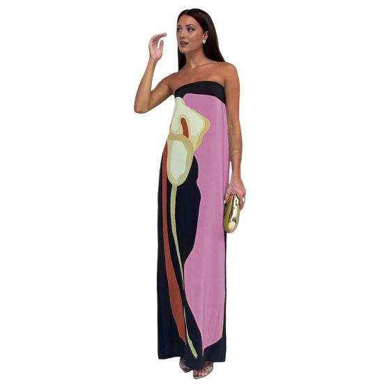 Vestido largo de mujer con hombros descubiertos, sin mangas, sin espalda, estampado a juego, ajustado, recto, bandeau, antideslizante, fiesta de graduación, vestido largo de playa