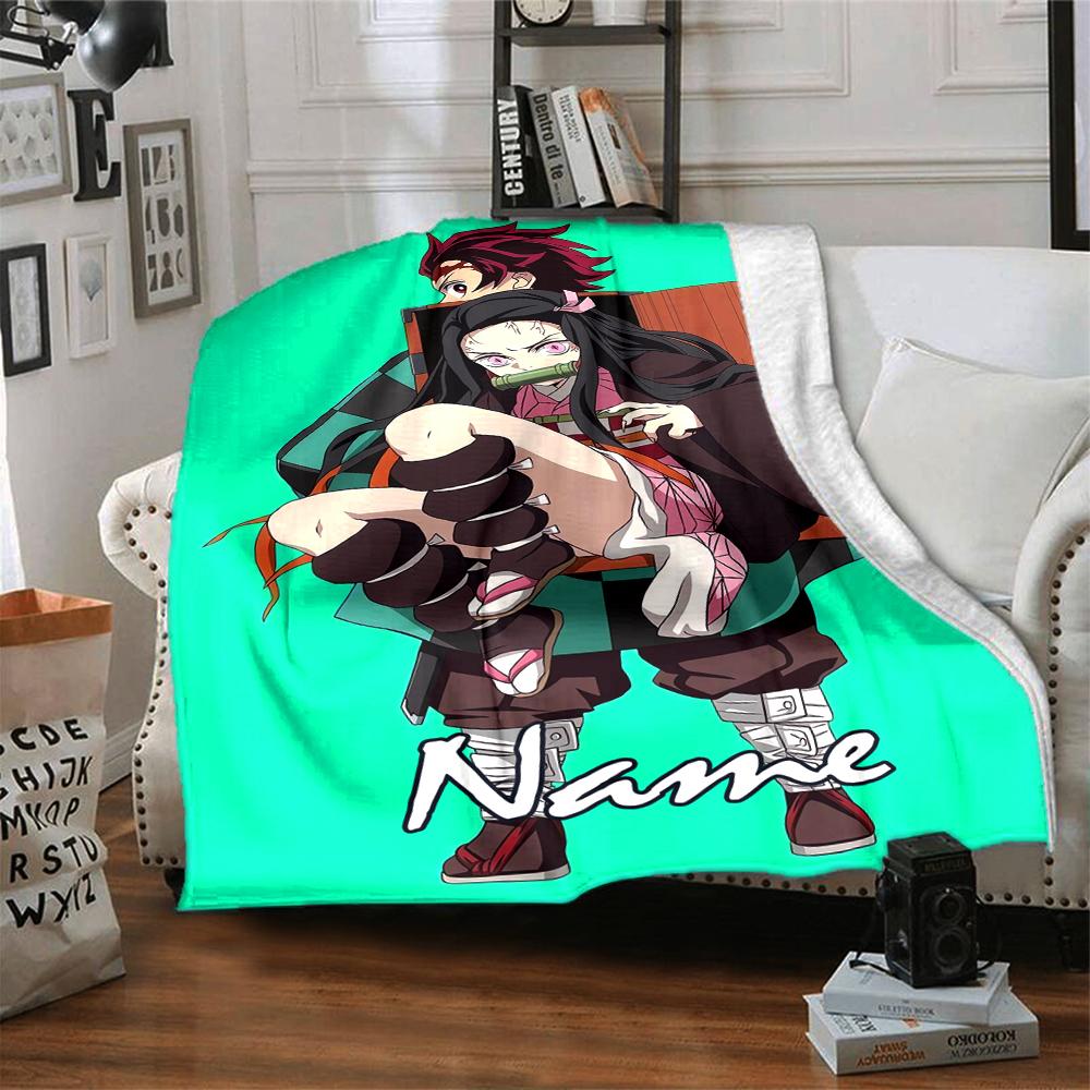 Custom Name Demon Slayer Theme Printed Blanket - Perfect for Couch, Bed, Travel & Outdoor Use | Machine Washable, Cozy & Durable.