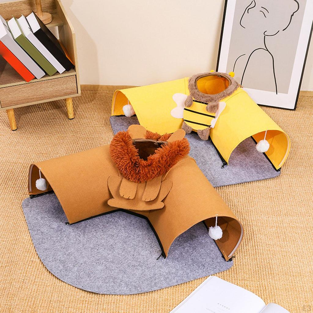 2 In 1 Cat Bed and Tunnel Activity Center Breathable Play Hut with Playing Ball Toy Interactive