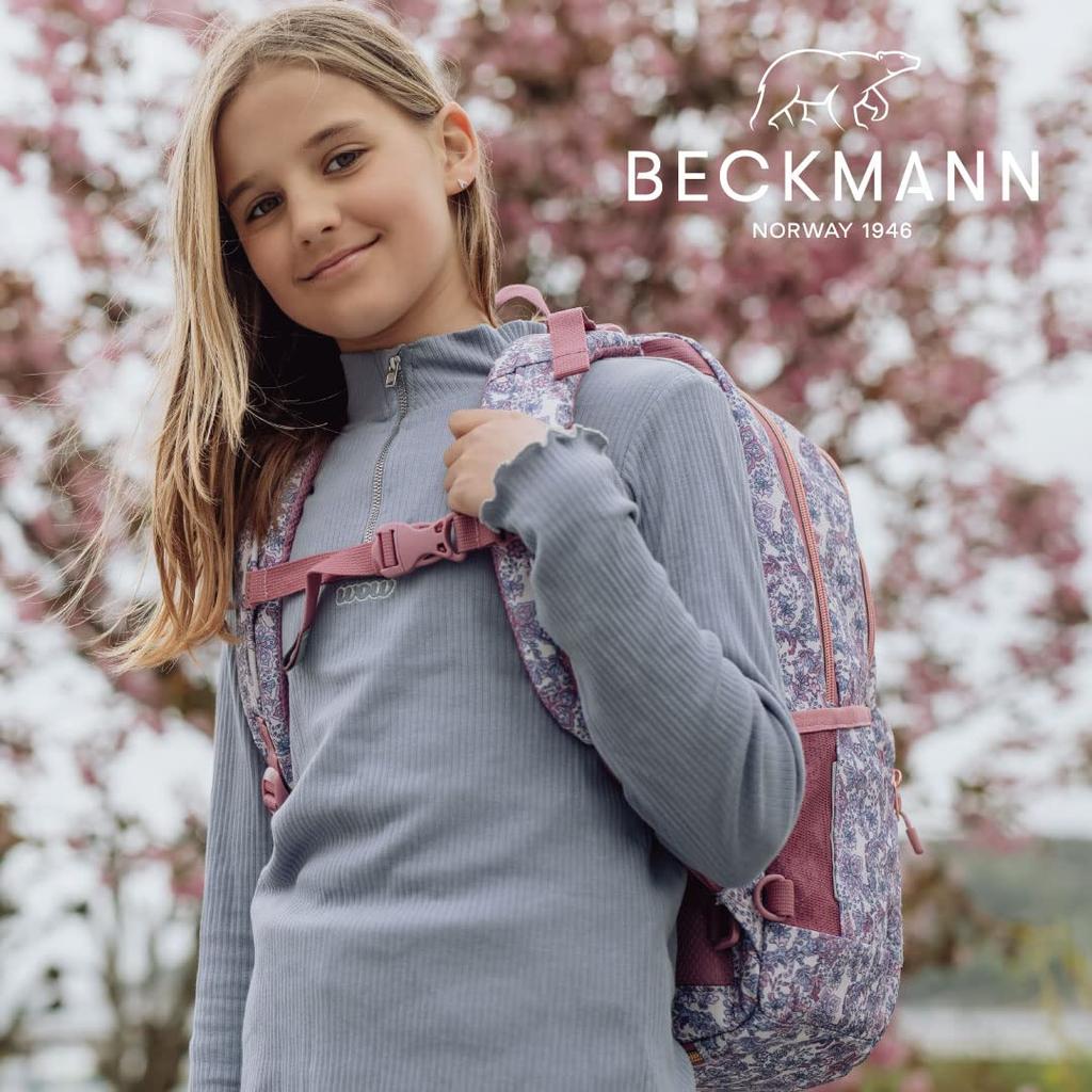 Beckmann Norwegian Backpack SPORT Junior Pink Quilt Kids Rucksack Scandinavian Ergonomic Lightweight Rain Cover Included [BECKMANN] Women's