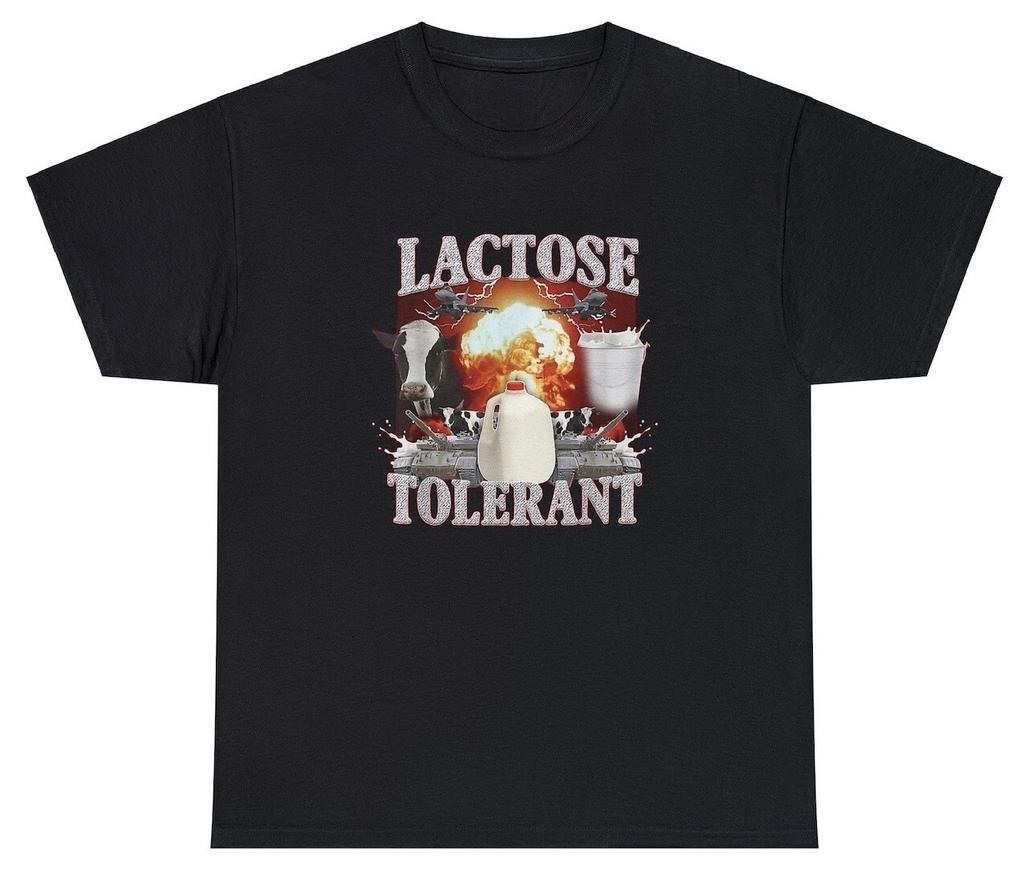 Lactose Tolerant T Shirt Funny Sarcastic Milk Icecream Cow Humor Graphic Tee