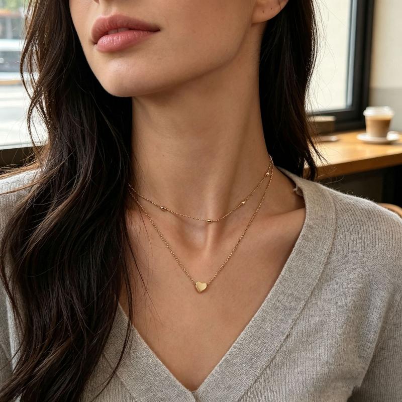 2Pcs Exquisite Metal Heart-Shaped Pendant Necklace Jewelry Layered Collarbone Chain For Women'S Daily Dating