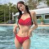 Retro Red Floral Bandeau Swimsuit: Women's High-end Two-piece Bikini for a Sexy Vacation