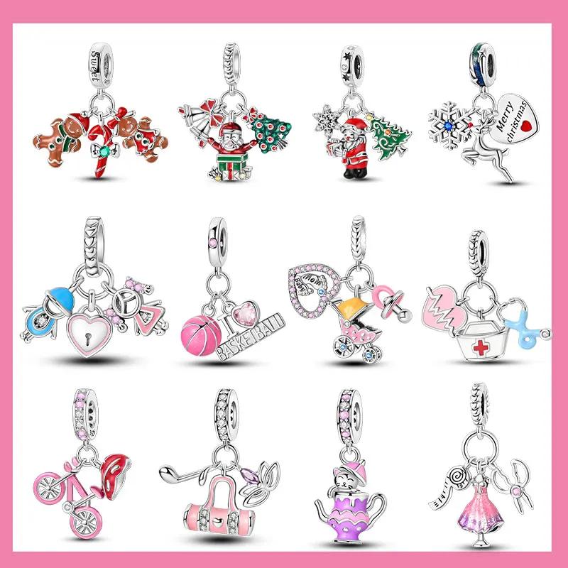 Exquisite Fashion Copper Color Santa Claus Christmas Tree Elk Deer Charms Beads Fit Original Bracelets Diy Christmas Jewelry