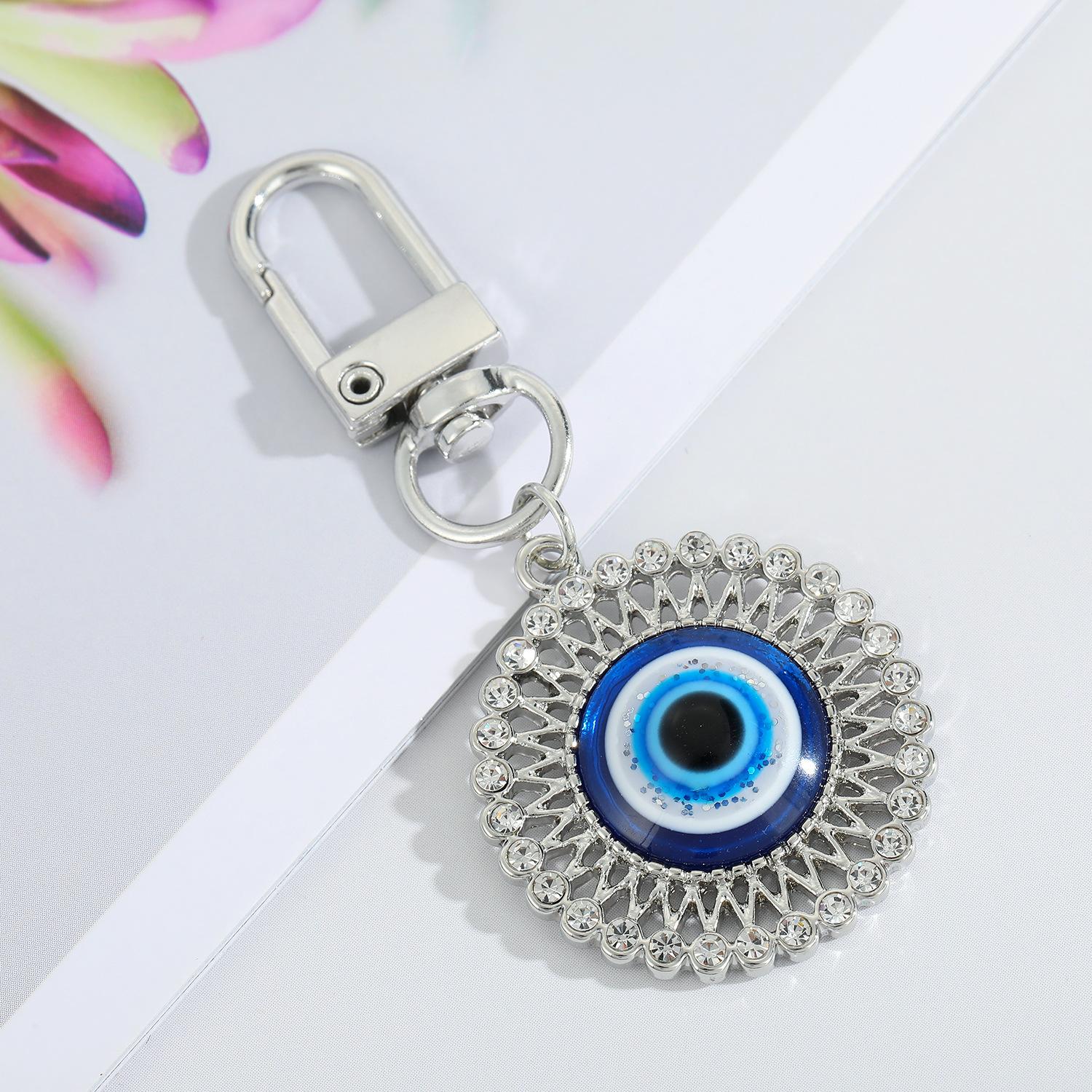 

Crystal Blue Evil Eye Hasma Keychains Gold Copper Color Fatima Hand Charm Key Ring Accessories
