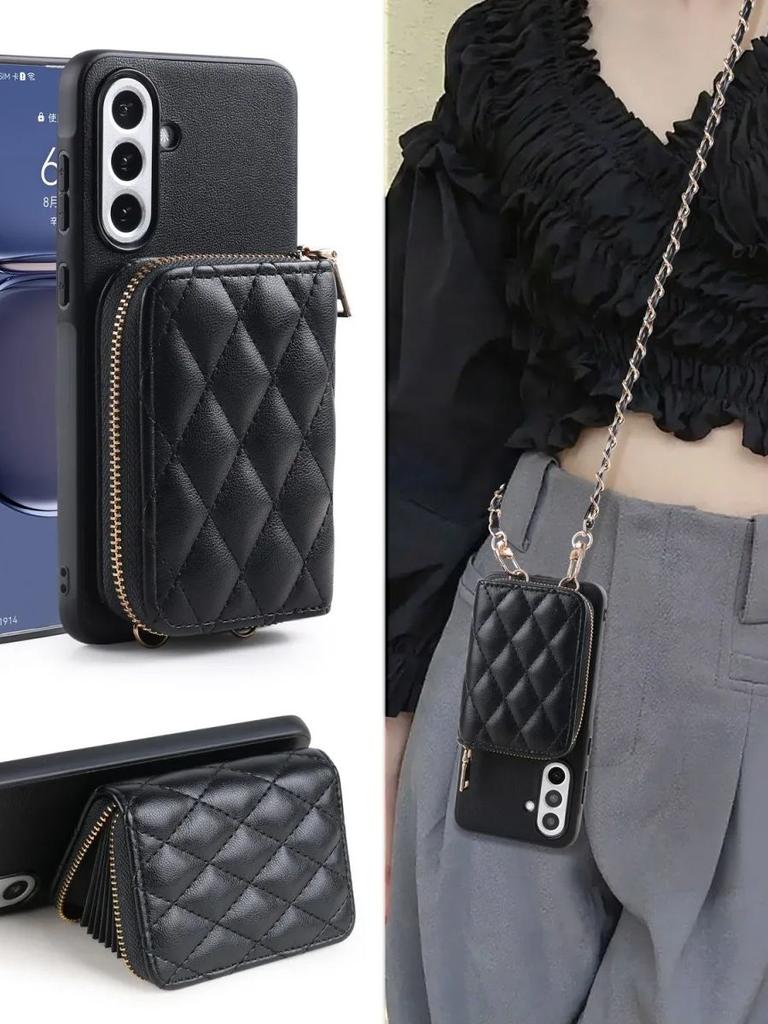 Neuer Trend Lammfellmuster PU-Leder Handyhülle für Galaxy A72 A52 A42 A54 A34 Mode Lange Hängende Kette Gitter Muster Kartenfach