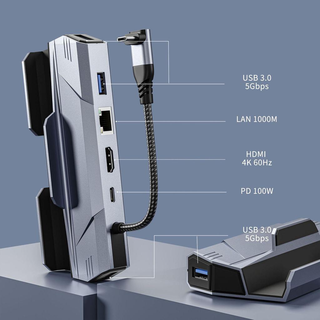 Type-C 6-in-1 Game Console Expansion Dock: HDMI 4K, Gigabit Ethernet, Steam-Compatible Multifunctional Base